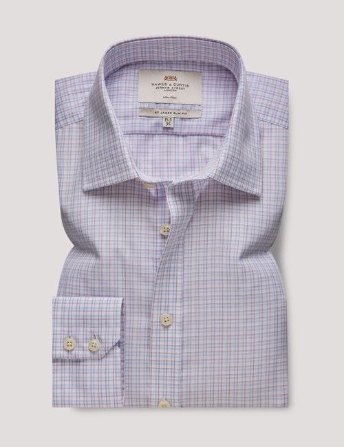 Non-Iron Red & Blue Grid Check Slim Shirt-preview