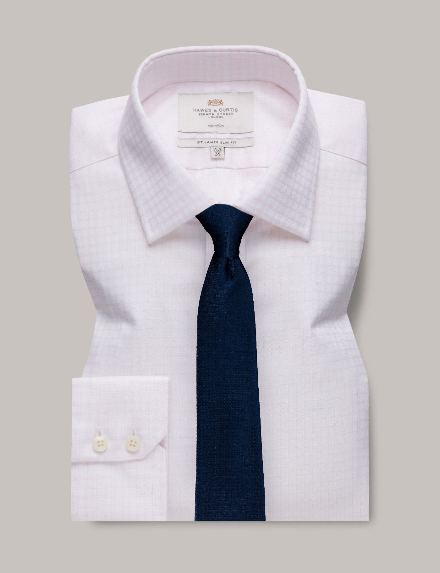Men's Non-Iron Pink & White Grid Check Slim Shirt | Hawes and Curtis