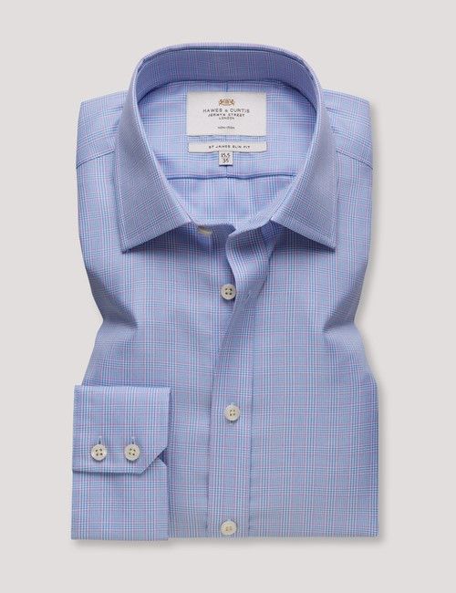 Non-Iron Blue & Lilac Multi Check Slim Shirt-preview