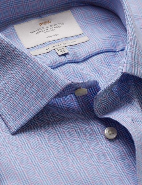 Non-Iron Blue & Lilac Multi Check Slim Shirt