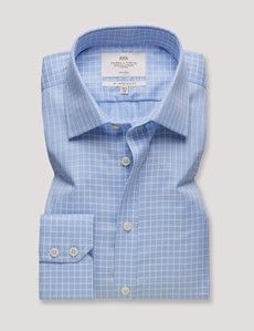 Slim Fit Blue & White Grid Check Non-Iron Shirt