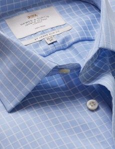 Slim Fit Blue & White Grid Check Non-Iron Shirt