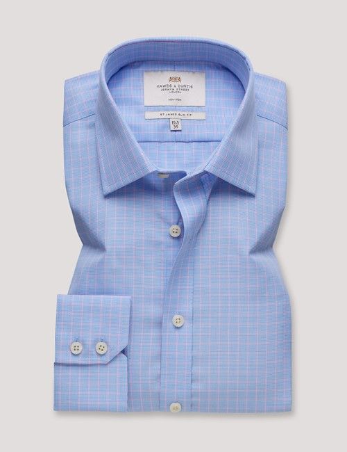 Non-Iron Blue & Pink Grid Check Slim Fit Shirt-preview