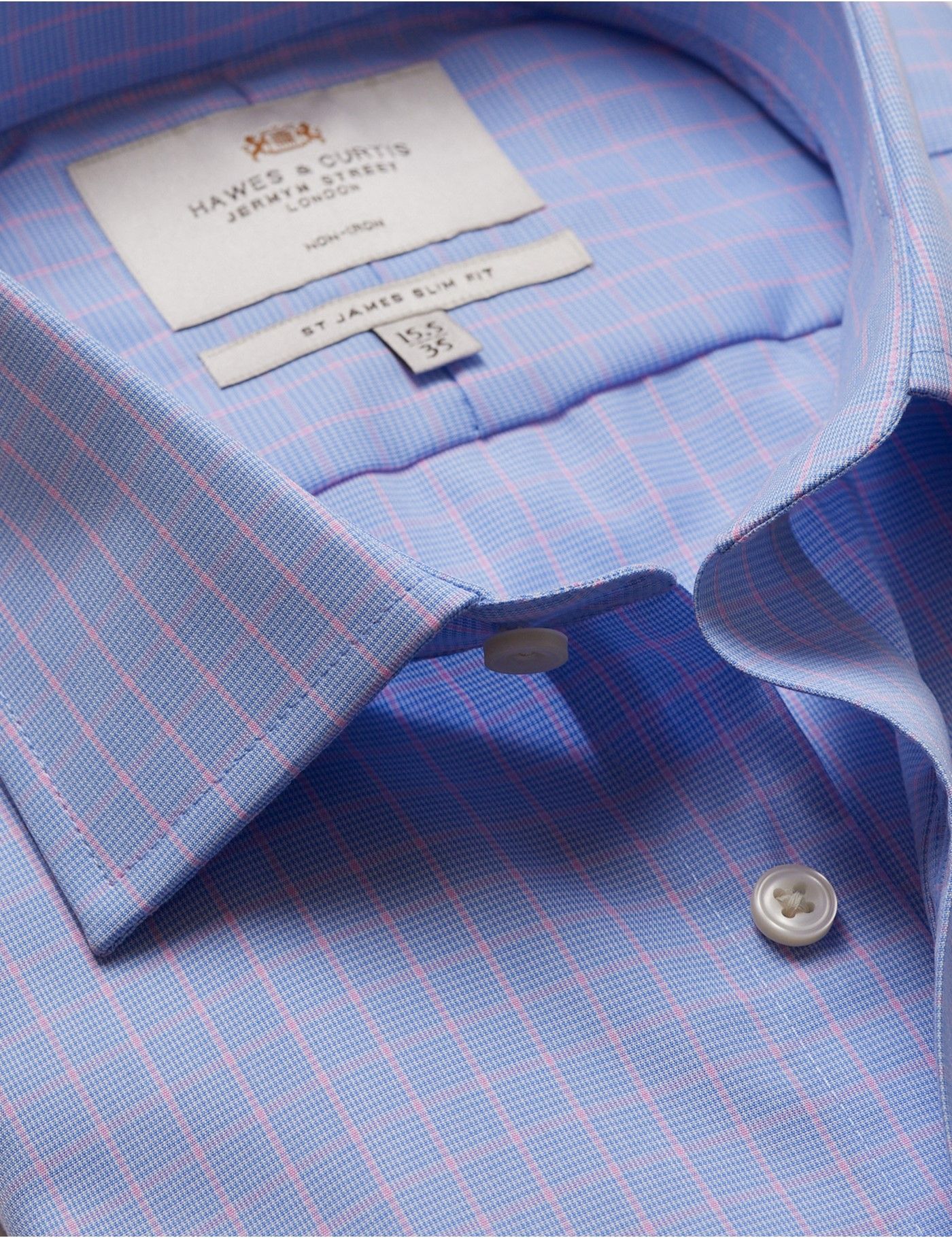 Slim Fit Blue & Pink Grid Plaid Non-Iron Shirt