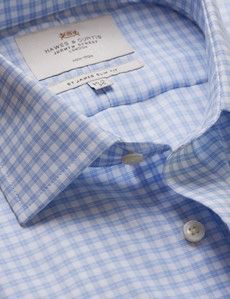 Slim Fit Blue & White Grid Check Non-Iron Shirt