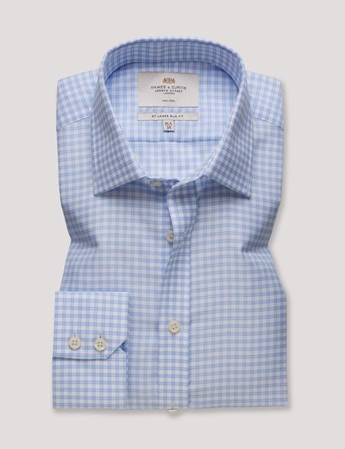 Non-Iron Blue & White Grid Check Slim Fit Shirt-preview