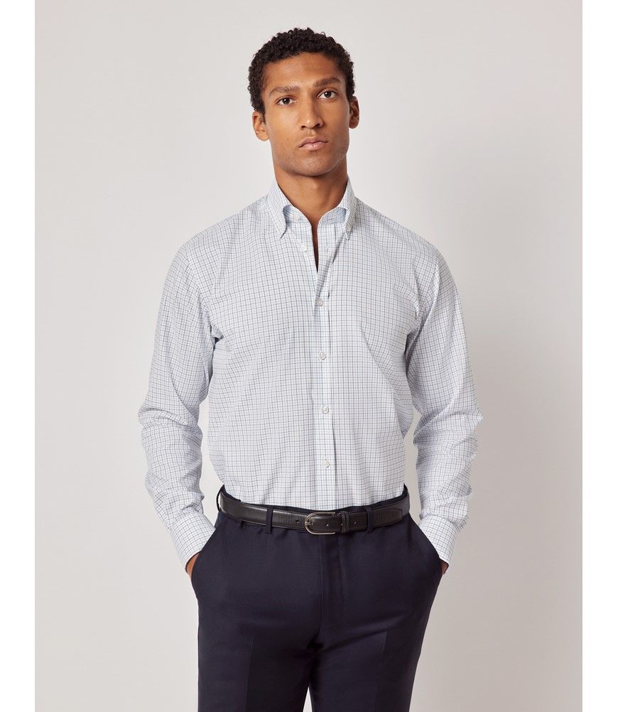 Men's Non-Iron Navy & Blue Check Pin Point Oxford Shirt