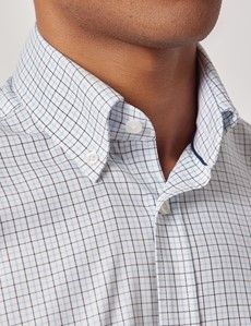 Slim Fit Navy & Blue Check Pin Point Oxford Non-Iron Shirt