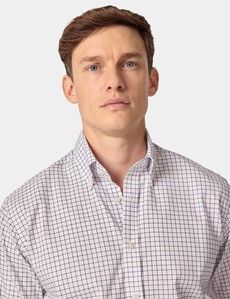 Slim Fit Navy & Pink Check Pin Point Non-Iron Oxford Shirt