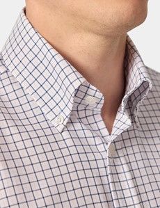 Slim Fit Navy & Pink Check Pin Point Non-Iron Oxford Shirt