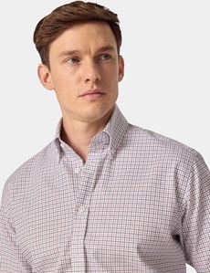 Slim Fit Navy & Red Check Pin Point Non-Iron Oxford Shirt