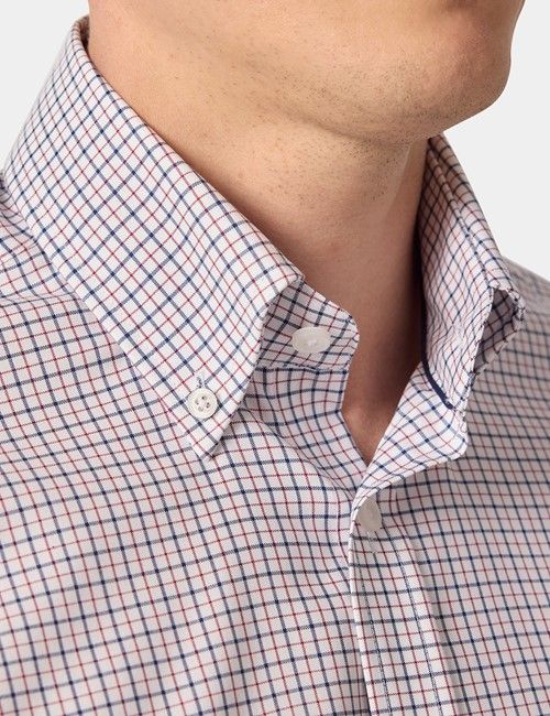 Non-Iron Navy & Red Check Pin Point Oxford Shirt - Button Down Collar - Slim Fit-preview