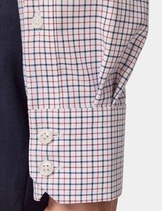 Slim Fit Navy & Red Check Pin Point Non-Iron Oxford Shirt