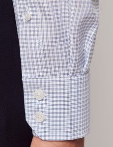 Slim Fit Blue & White Check Pin Point Non-Iron Oxford Shirt