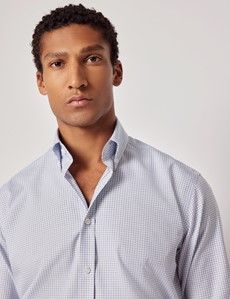 Slim Fit Blue & White Check Pin Point Non-Iron Oxford Shirt