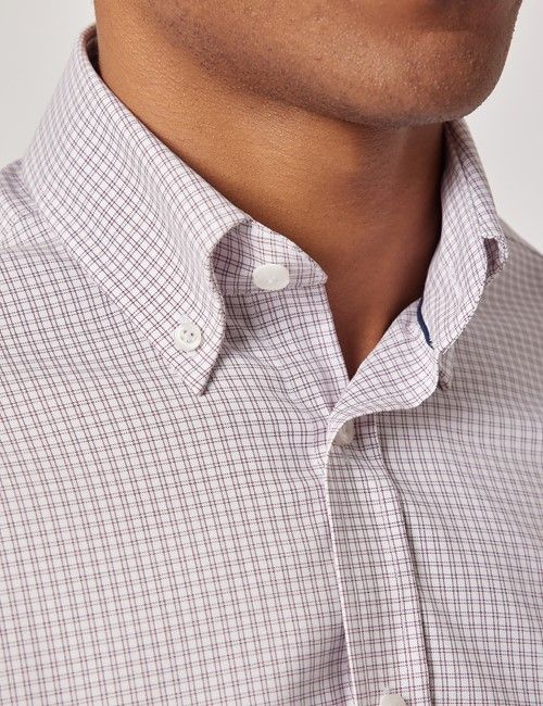Non-Iron Red & White Multi Check Pin Point Oxford Shirt - Button Down Collar - Slim Fit-preview