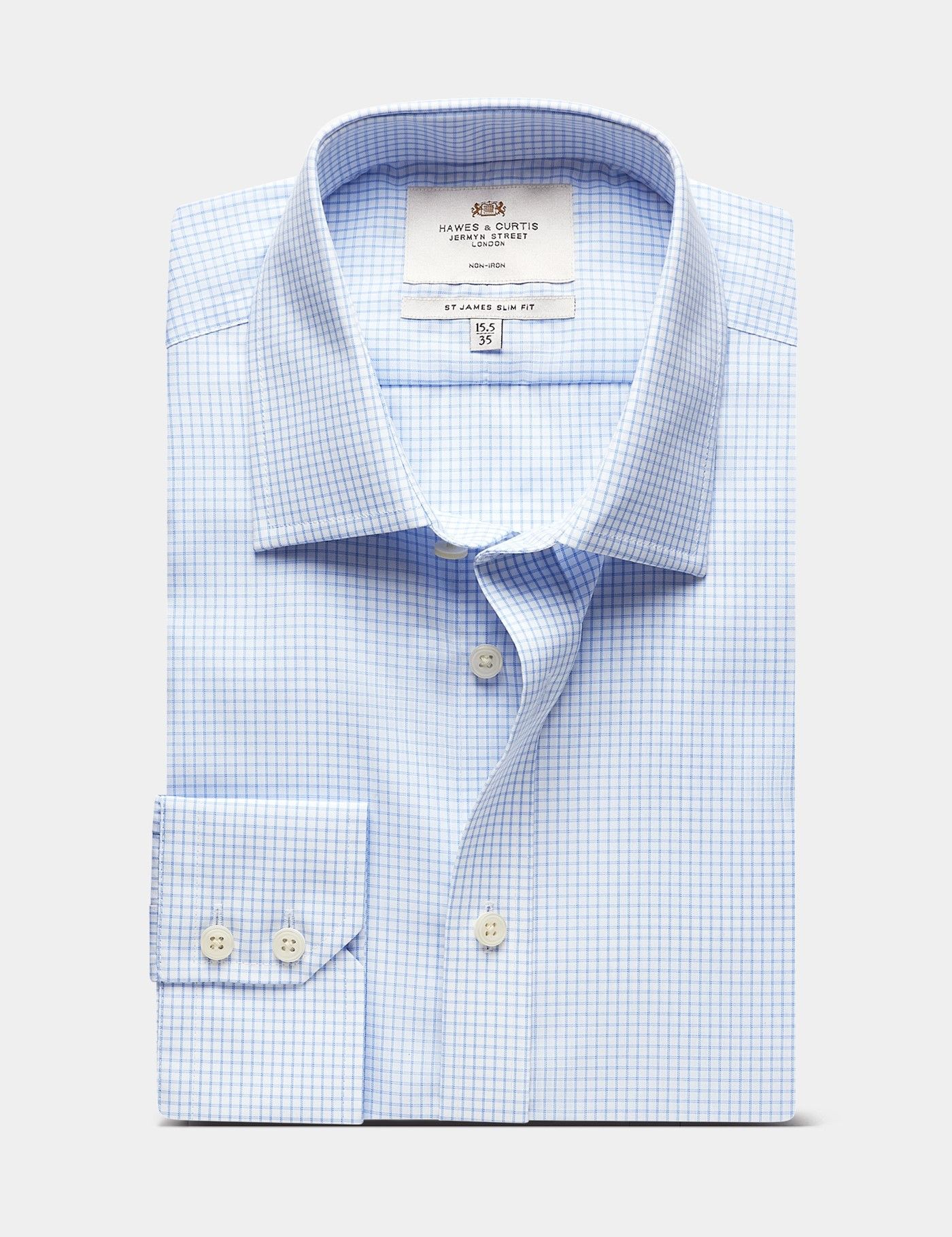 Slim Fit Blue & White Check Non-Iron Shirt-preview