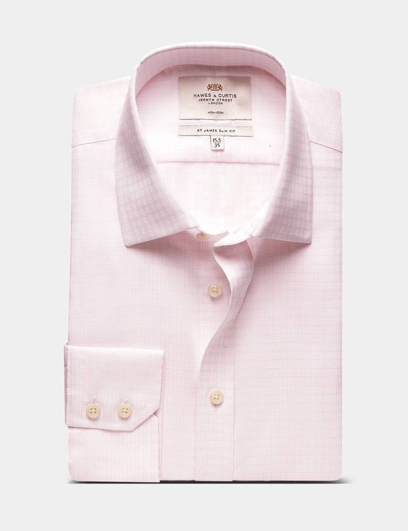Slim Fit Pink & White Check Non-Iron Shirt-preview