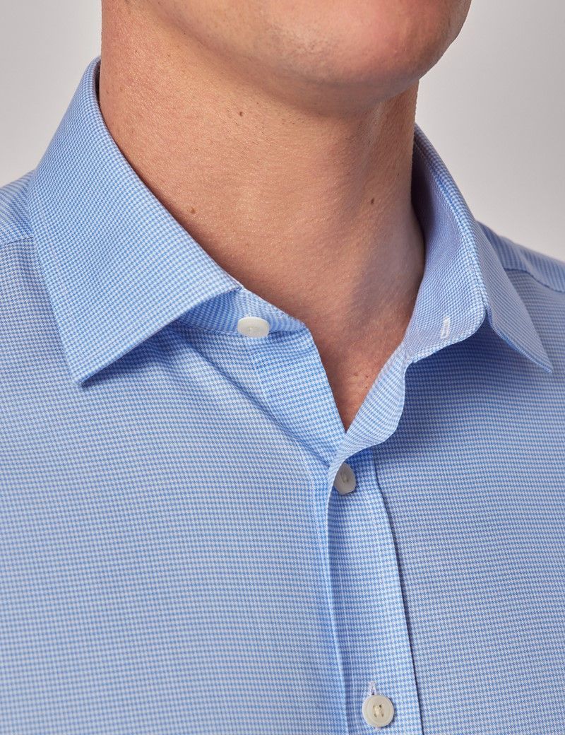 Slim Fit Blue & White Dogtooth Shirt-preview