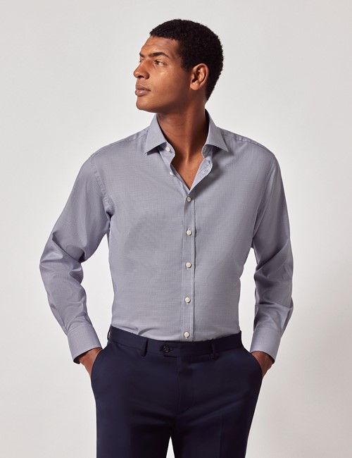 Navy & White Dogtooth Cotton Tencel™ Blend Slim Fit Shirt
