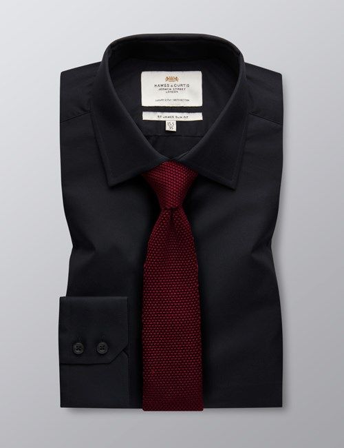 Black Poplin Slim Fit Shirt - Single Cuff