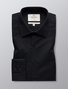 Black Poplin Slim Fit Shirt - Single Cuff-preview2