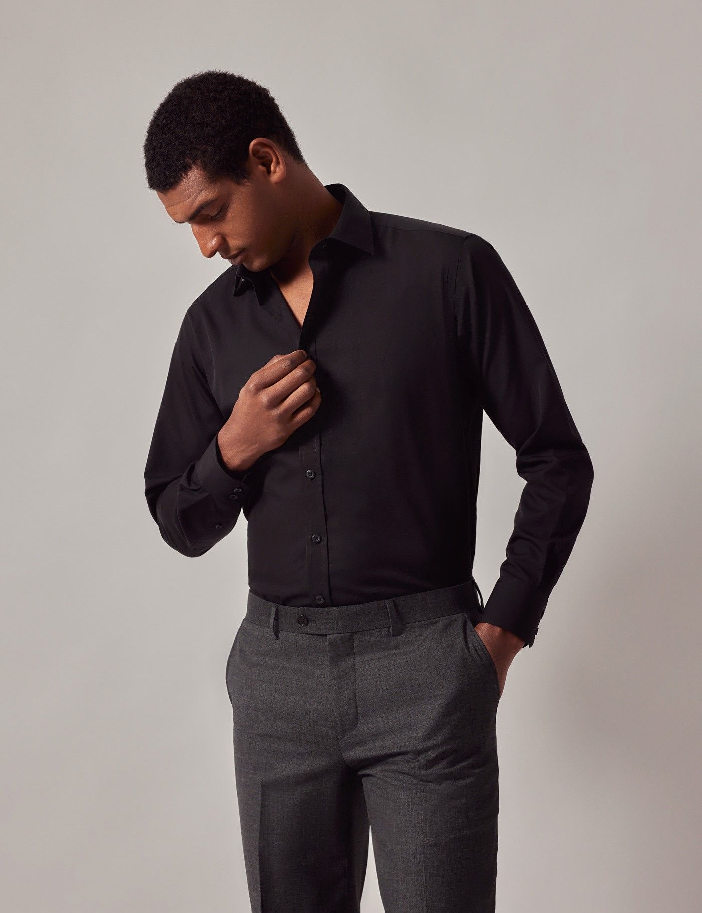 Men's Black Poplin Slim Shirt | Hawes and Curtis