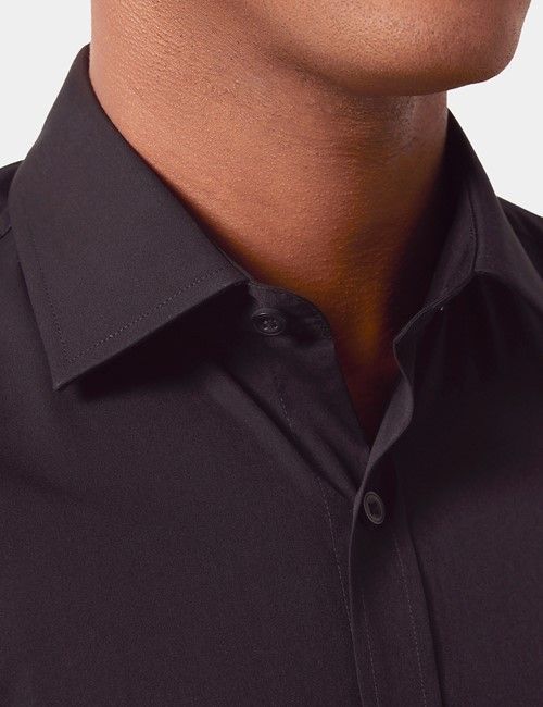 Slim Fit Black Poplin Shirt-preview