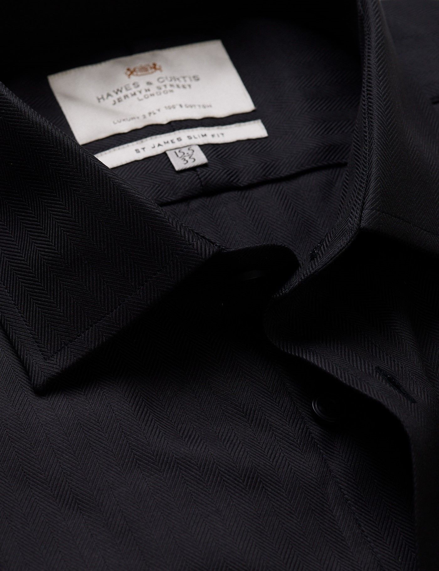 Slim Fit Black Herringbone Shirt