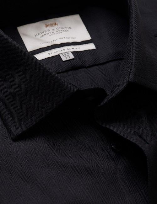 Black Herringbone Slim Fit Shirt