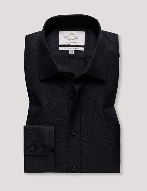 Black Herringbone Slim Fit Shirt-preview