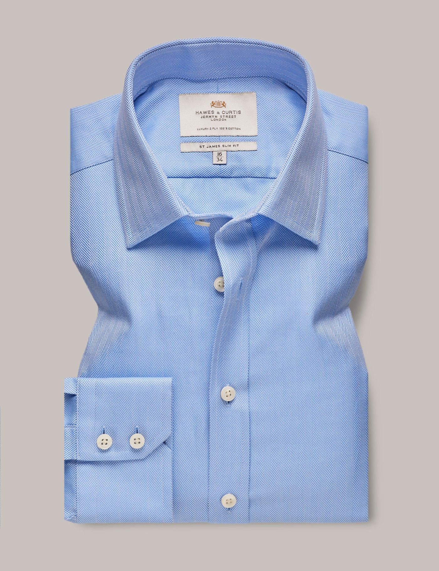 Slim Fit Blue Herringbone Shirt-preview