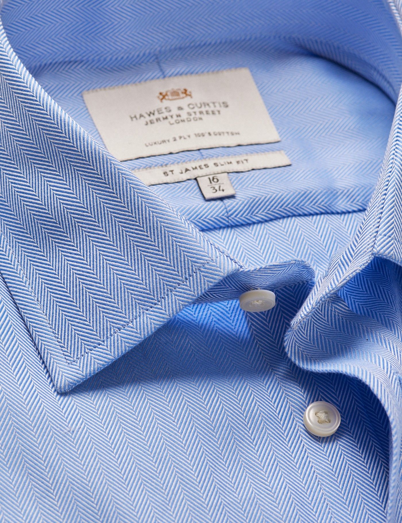 Slim Fit Blue Herringbone Shirt