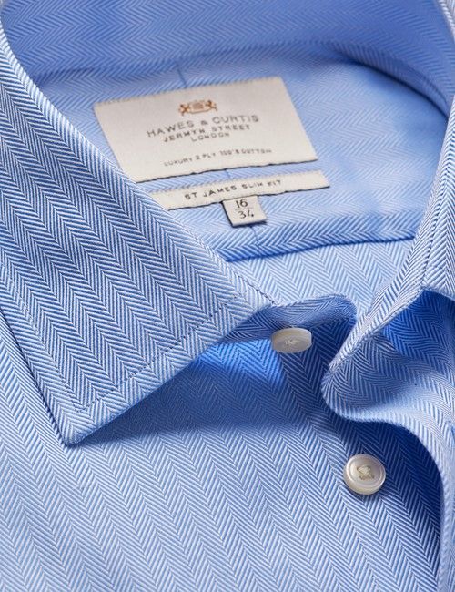 Blue Herringbone Slim Shirt