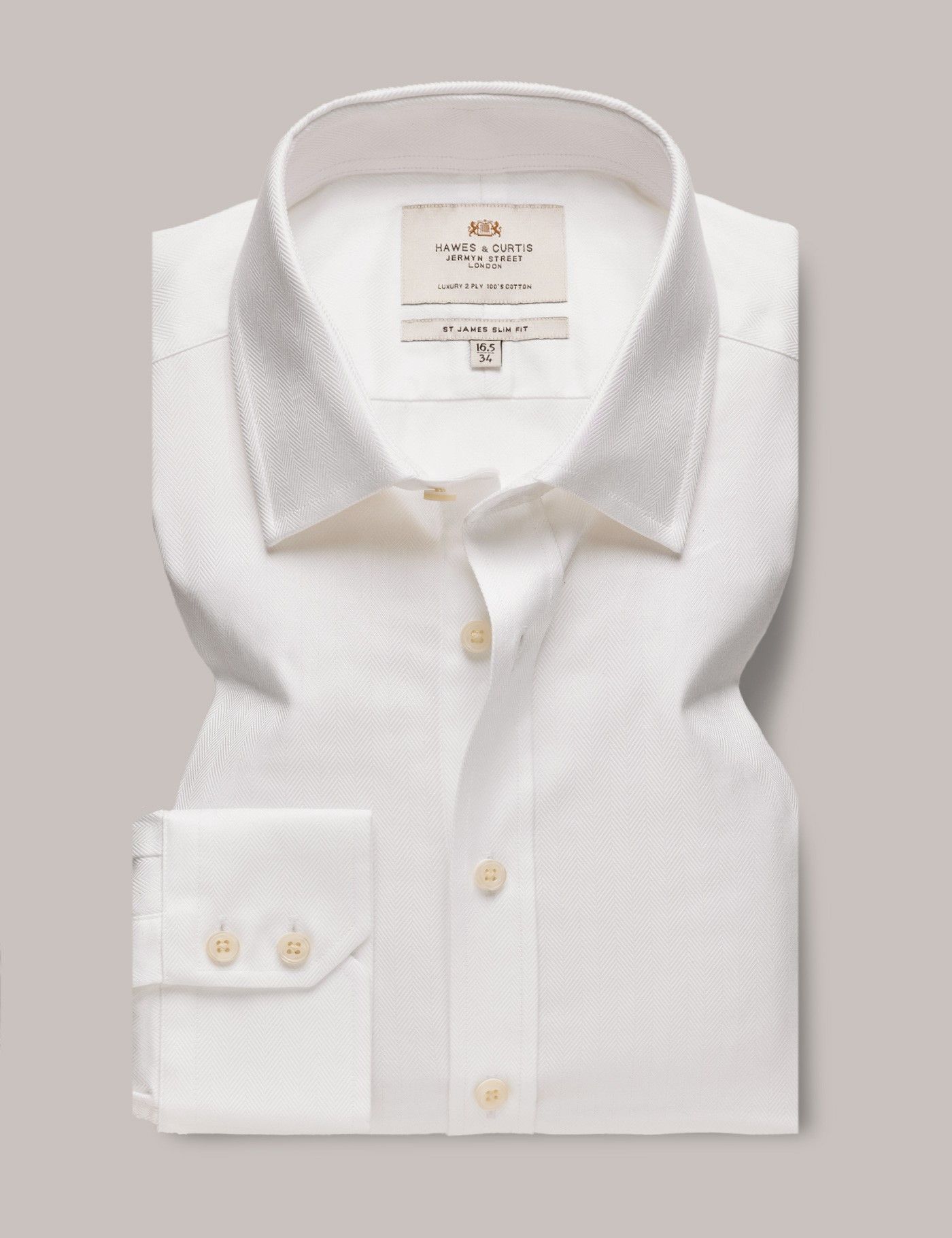 Slim Fit White Herringbone Shirt-preview