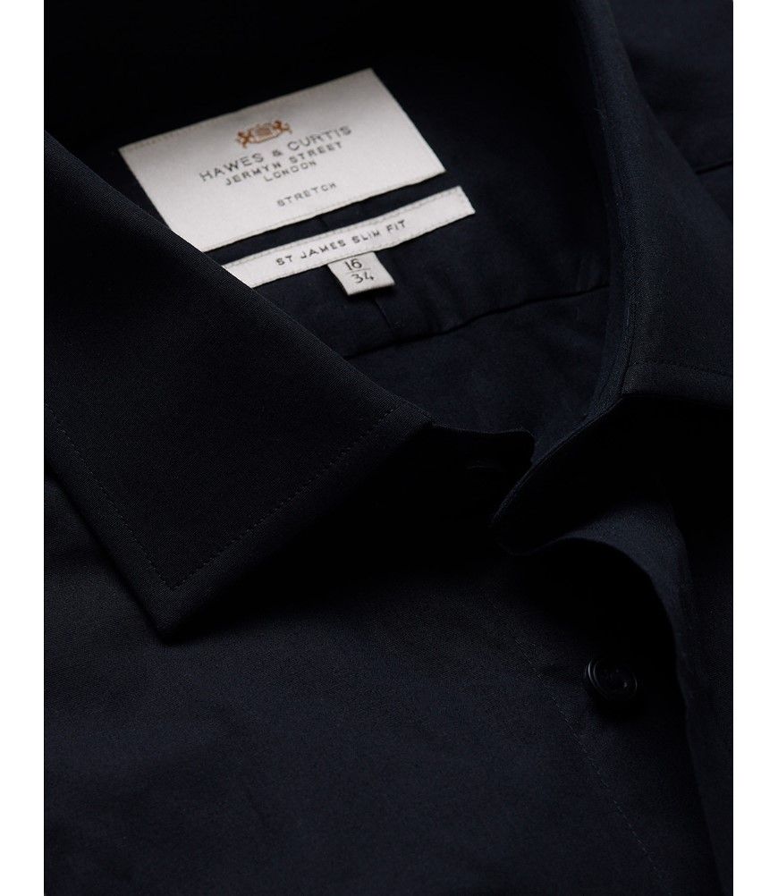 Men's Black Slim Cotton Stretch Shirt | Hawes and Curtis