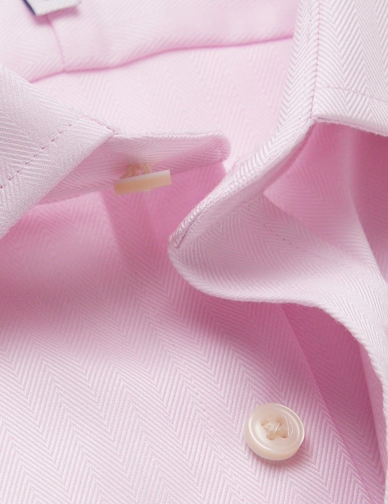 Slim Fit Pink Herringbone Non-Iron Shirt