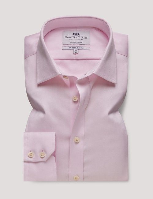Non-Iron Pink Herringbone Slim Stretch Shirt-preview