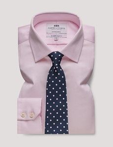 Slim Fit Pink Herringbone Non-Iron Shirt