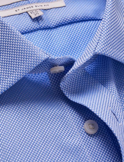 Non-Iron Blue Textured Weave Slim Shirt