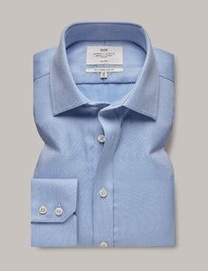 Non-Iron Blue Textured Weave Slim Shirt-preview1