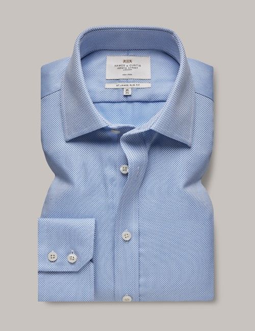 Non-Iron Blue Textured Weave Slim Shirt-preview