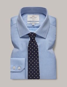 Non-Iron Blue Textured Weave Slim Shirt-preview2