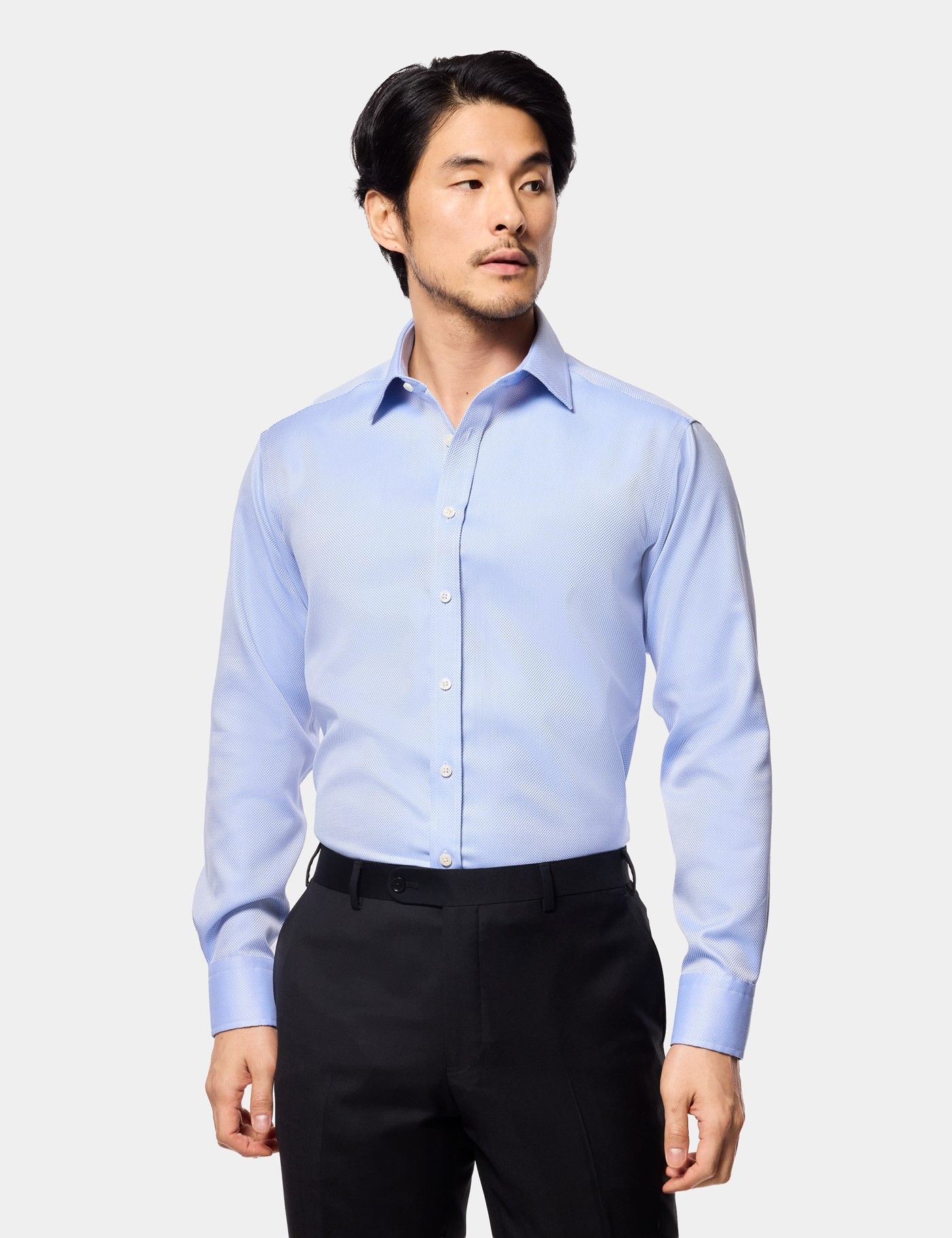 princess polly baby blue dress Men's High Spread Collar Formal Dress Shirt Lavish Blue Oxford Texture Long  Sleeves Large Windsor Collar Shirt, Vintage Wide Collar Shirt main image 0