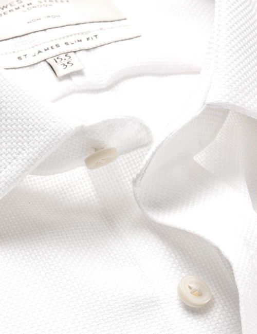 Non-Iron White Textured Weave Slim Shirt