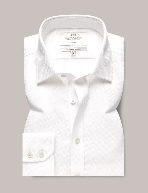 Non-Iron White Textured Weave Slim Shirt-preview