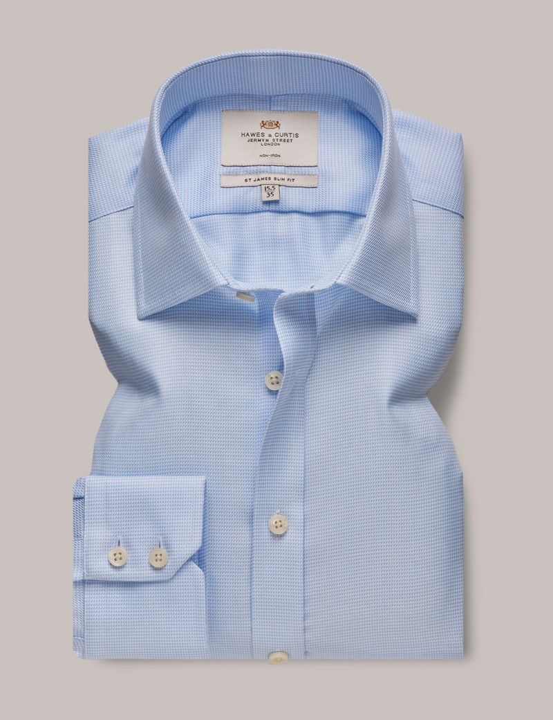 Men's Non-Iron Blue Semi Plain Slim Shirt | Hawes & Curtis