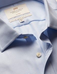 Slim Fit Blue & White Textured Weave Non-Iron Shirt