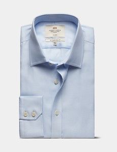 Slim Fit Blue & White Textured Weave Non-Iron Shirt