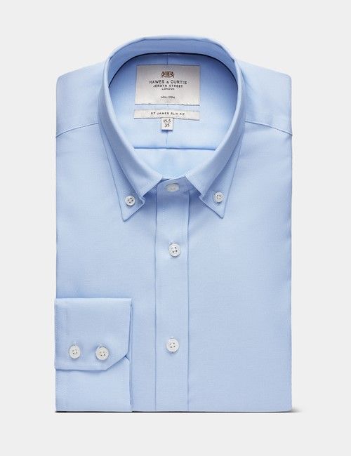 Non-Iron Blue Oxford Shirt - Button Down Collar